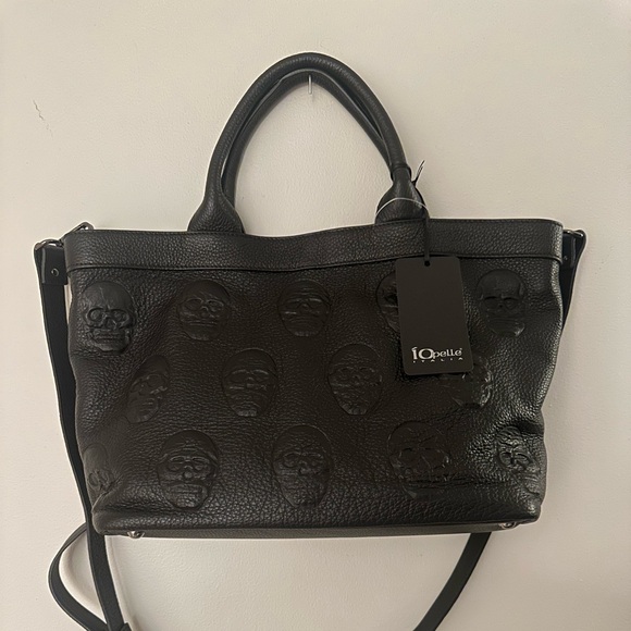 NWT IOpelle ITALIA Antonio Cristiano Skull Leather Tote Goth bag black - Picture 3 of 8